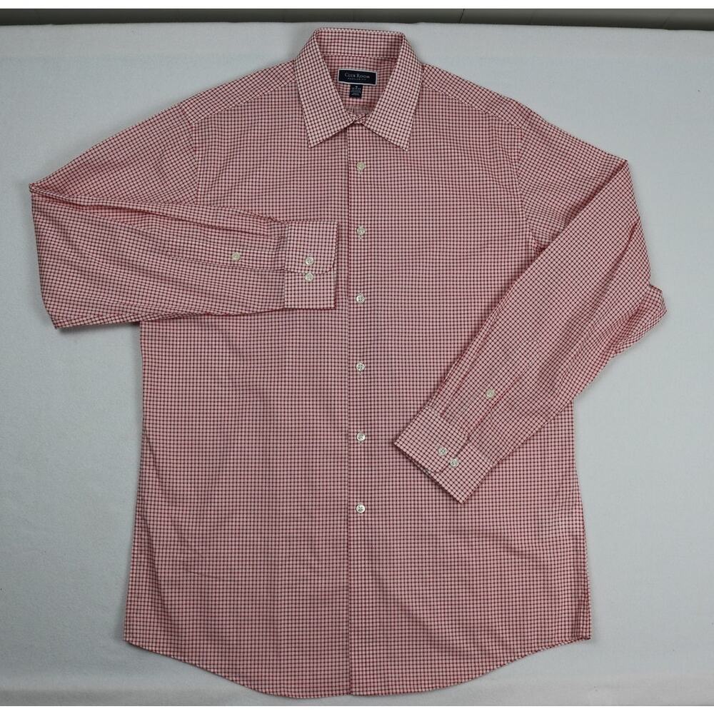 Club Room Men M Long Sleeve Button Down Shirt Red White Gingham Grid Check